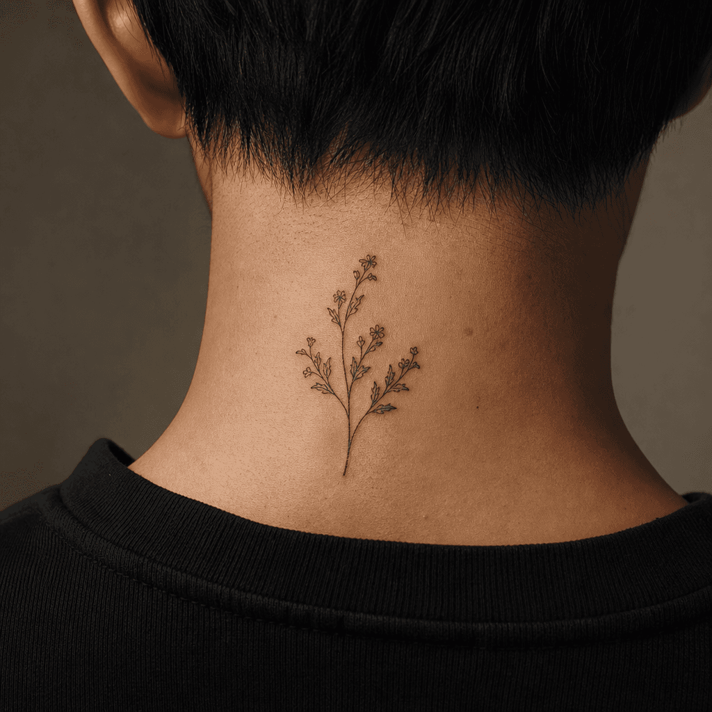 minimalist tattoo minimalist botanical, realistic photo on skin