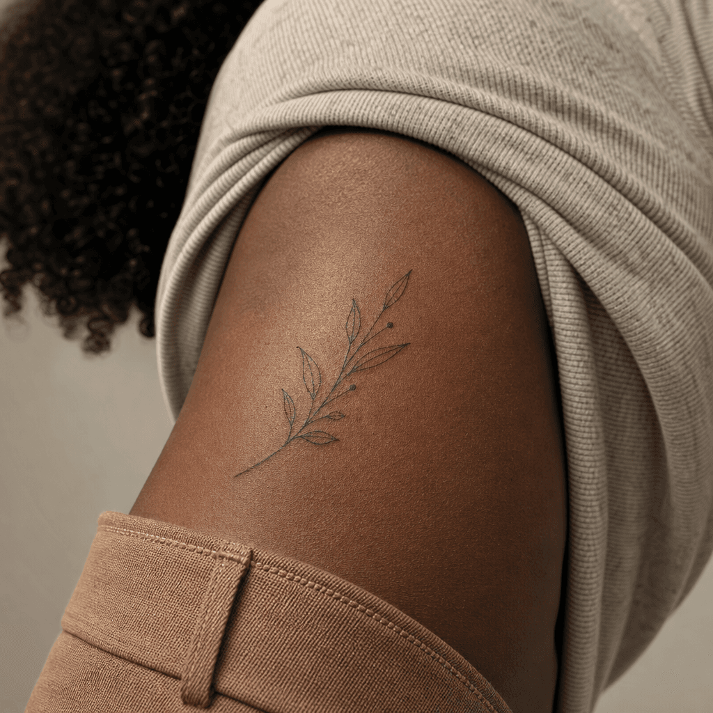 minimalist tattoo minimalist botanical, realistic photo on skin