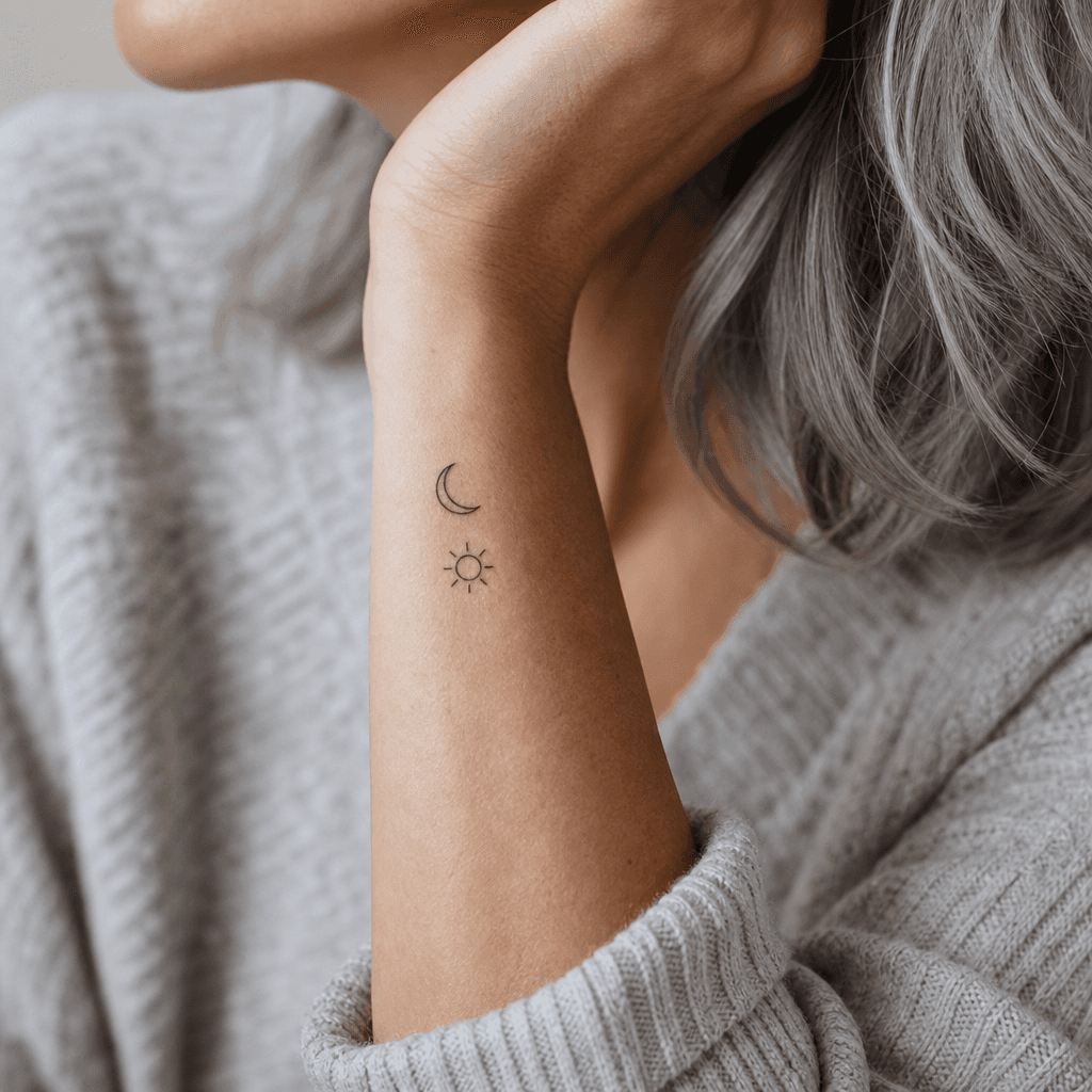 minimalist tattoo minimalist duo of motifs, realistic photo on skin