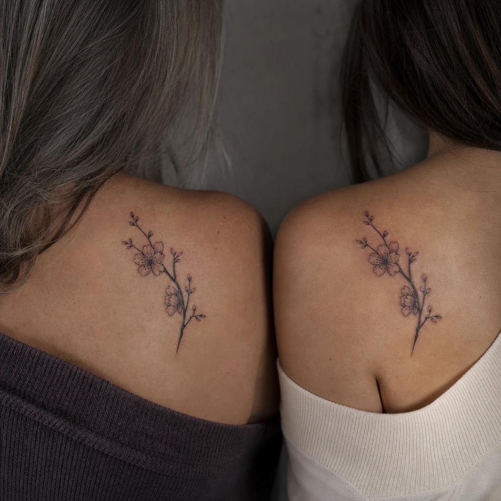 mother and daughter-tattoo cherry blossoms for mother and daughter