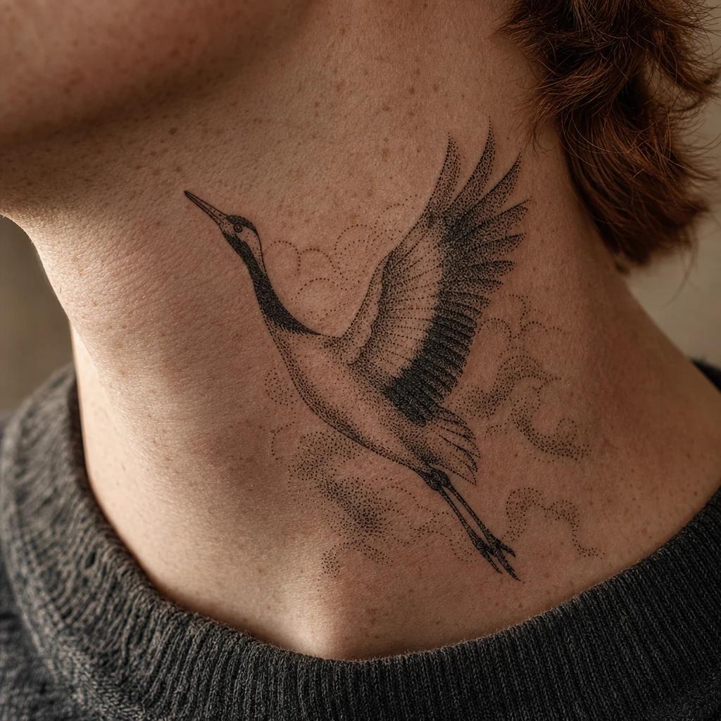 men's neck tattoo dotwork skull, realistic photo on skin