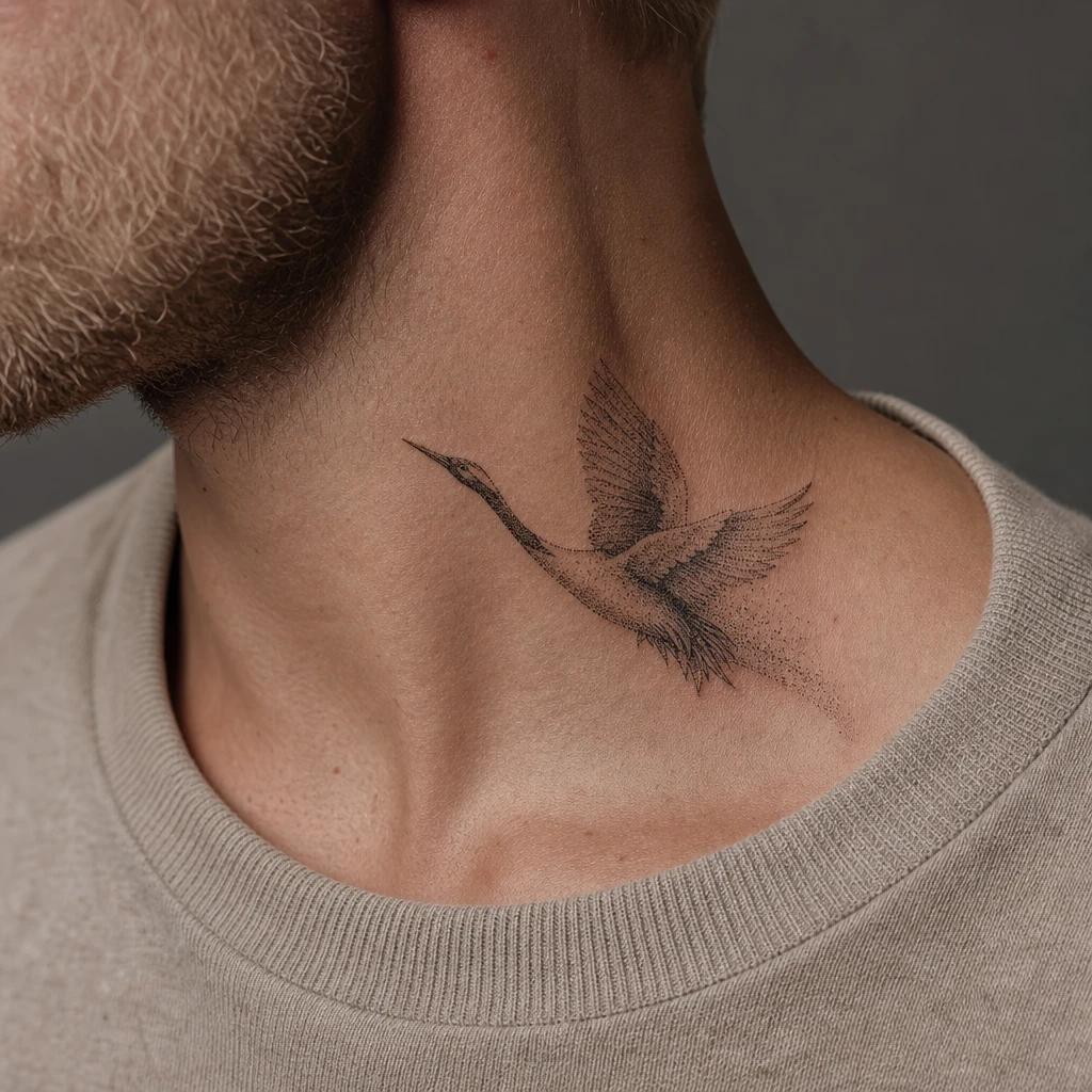 men's neck tattoo dotwork skull, realistic photo on skin