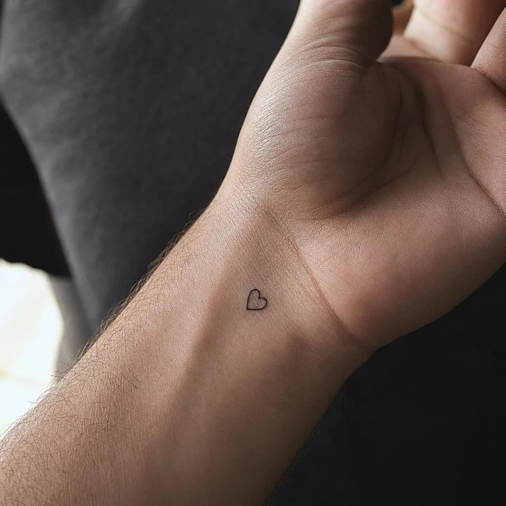 small tattoo single-line mini heart, realistic photo on skin