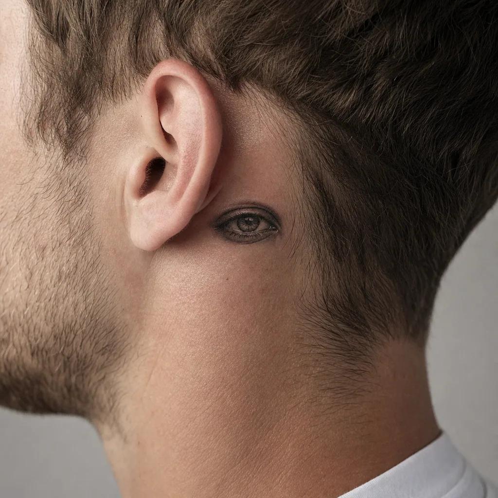 small tattoo micro-realistic eye, realistic photo on skin