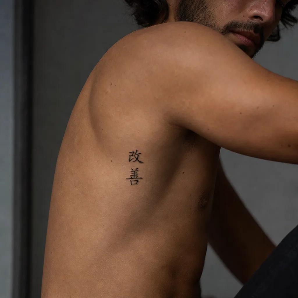 small tattoo discreet japanese kanji, realistic photo on skin