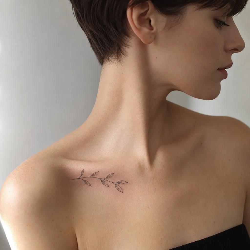 small tattoo mini fine line leaf, realistic photo on skin