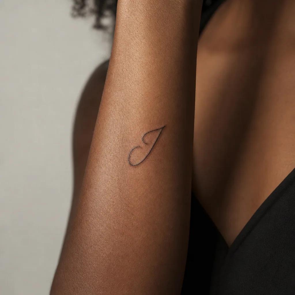small tattoo solo cursive initial, realistic photo on skin