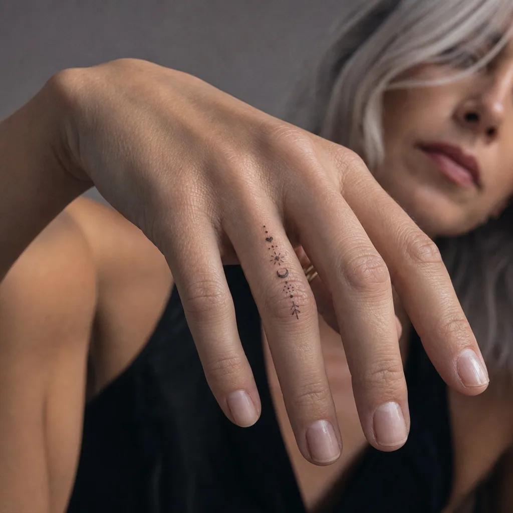 small tattoo micro-symbols patchwork, realistic photo on skin