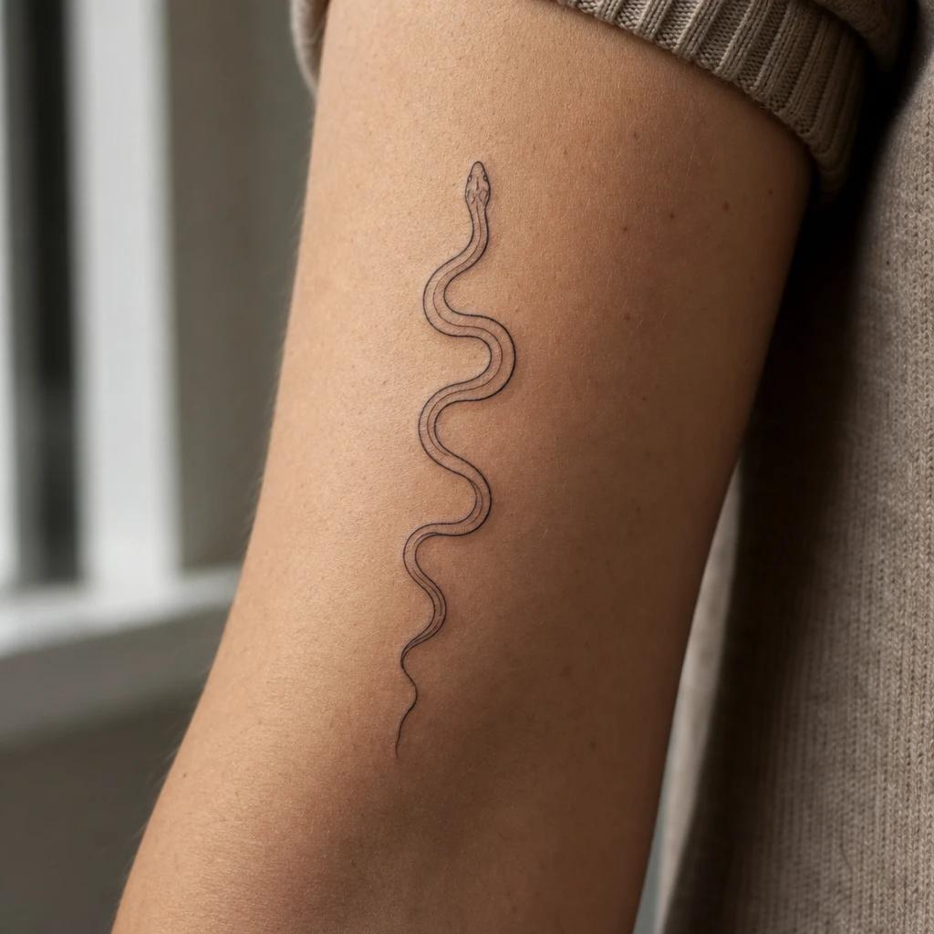 snake tattoo undulating fine-line snake, realistic photo on skin