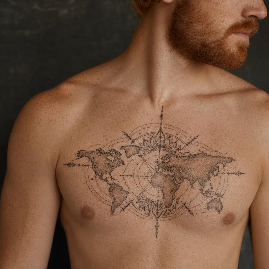 idée tatouage voyage mandala carte du monde