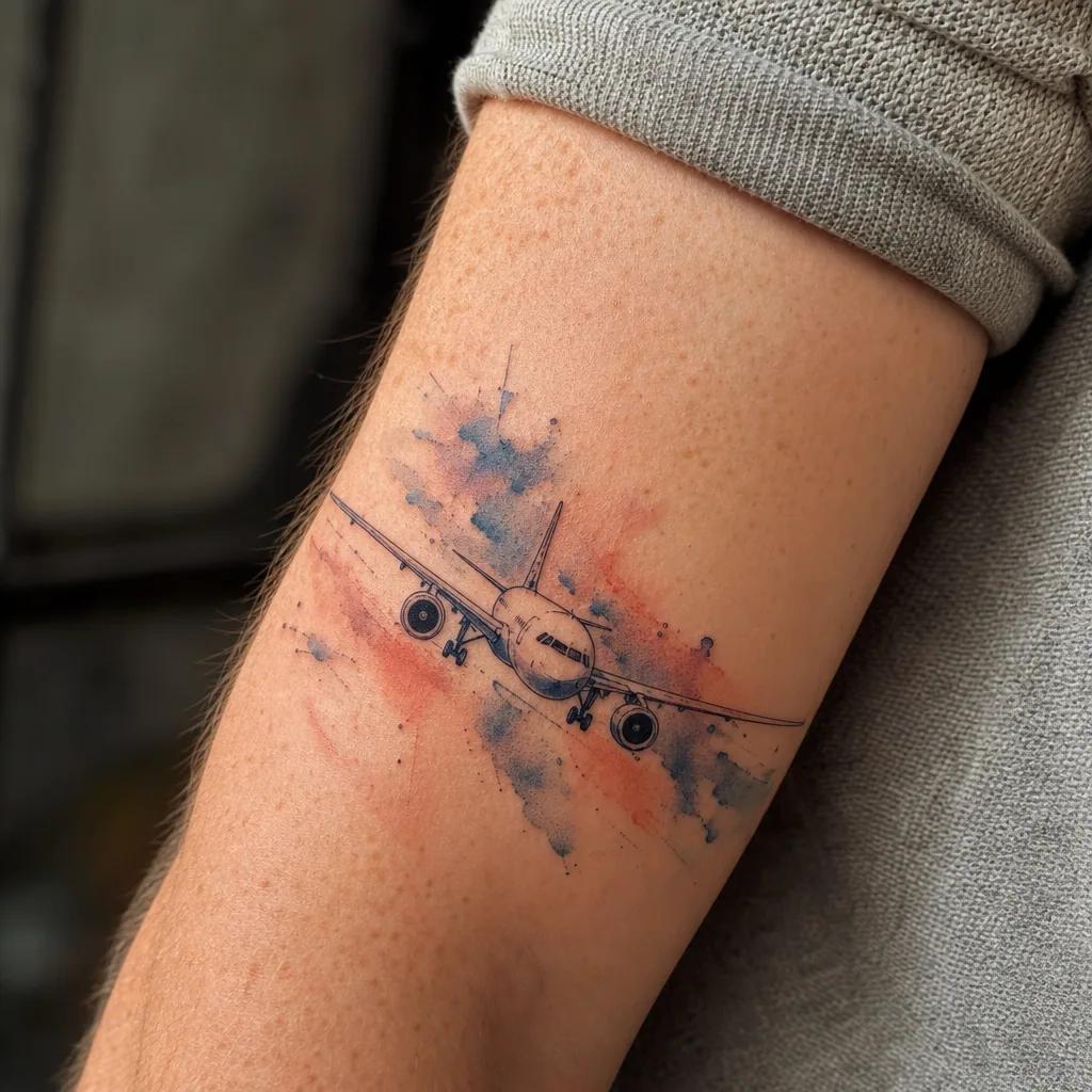 idée tatouage voyage avion aquarelle