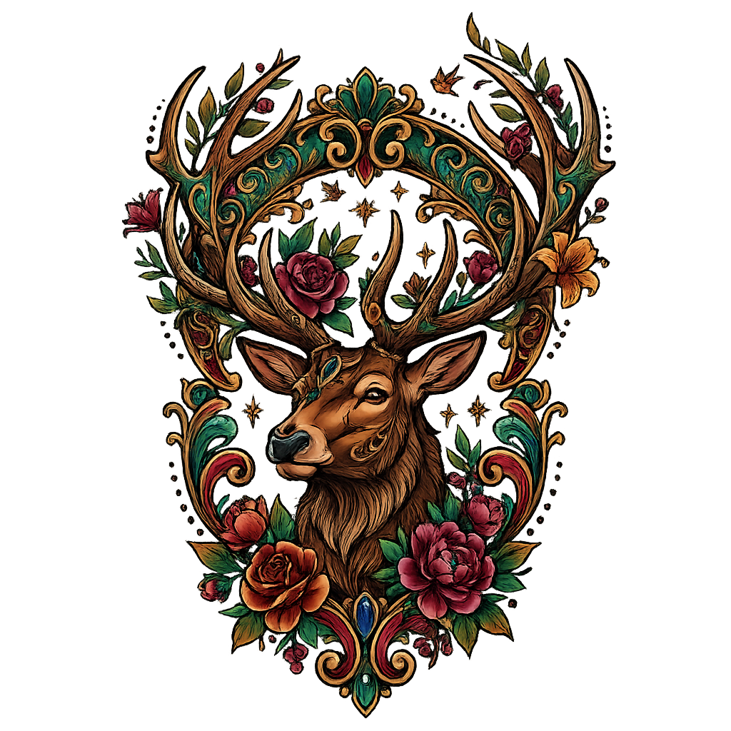 Ornamental deer tattoo