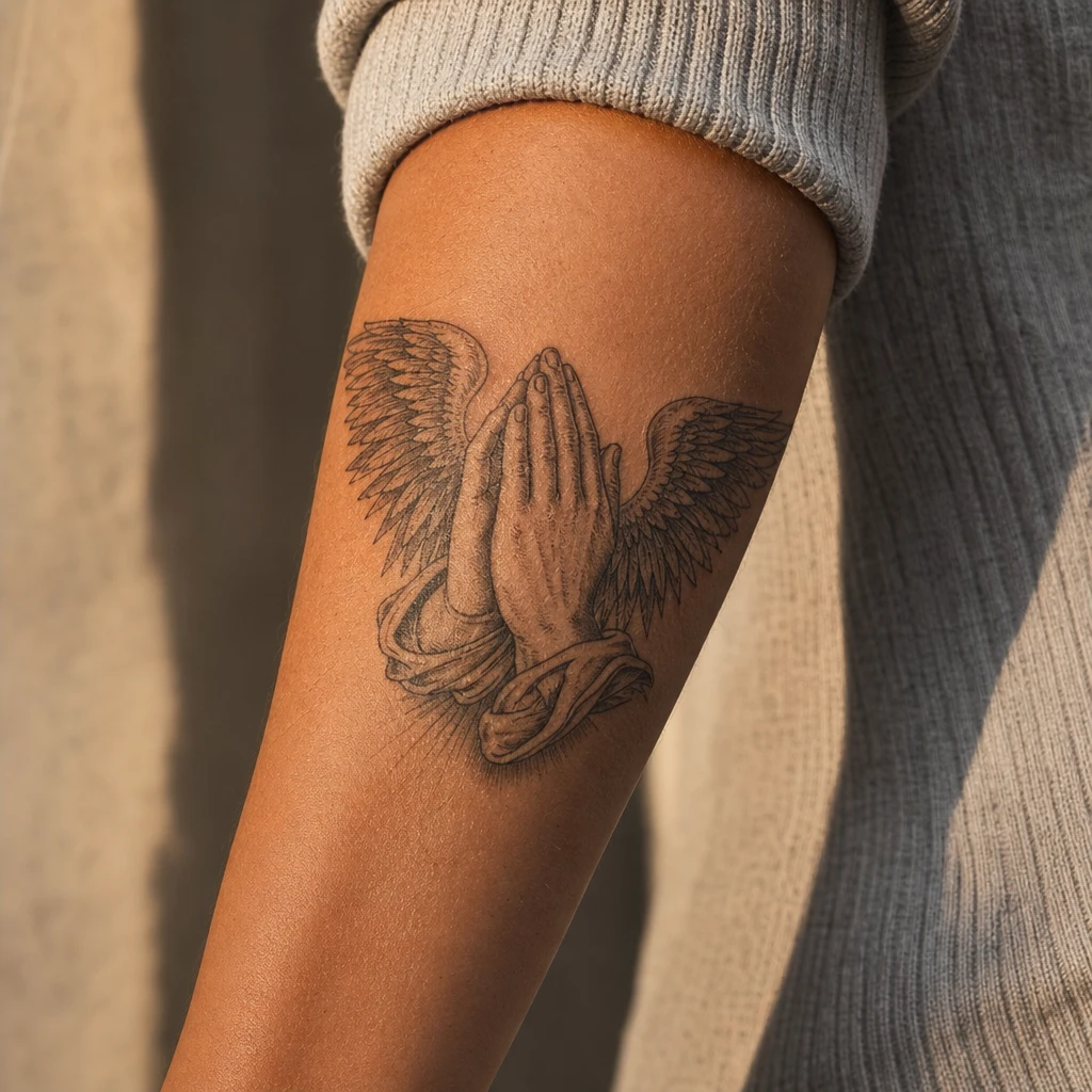 Mains en priere et ailes