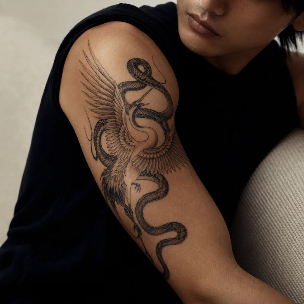 Crane et serpent