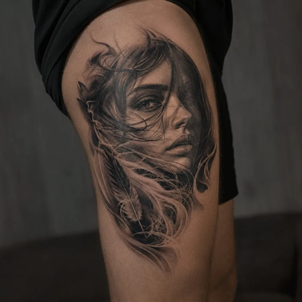 Portrait realiste noir et gris