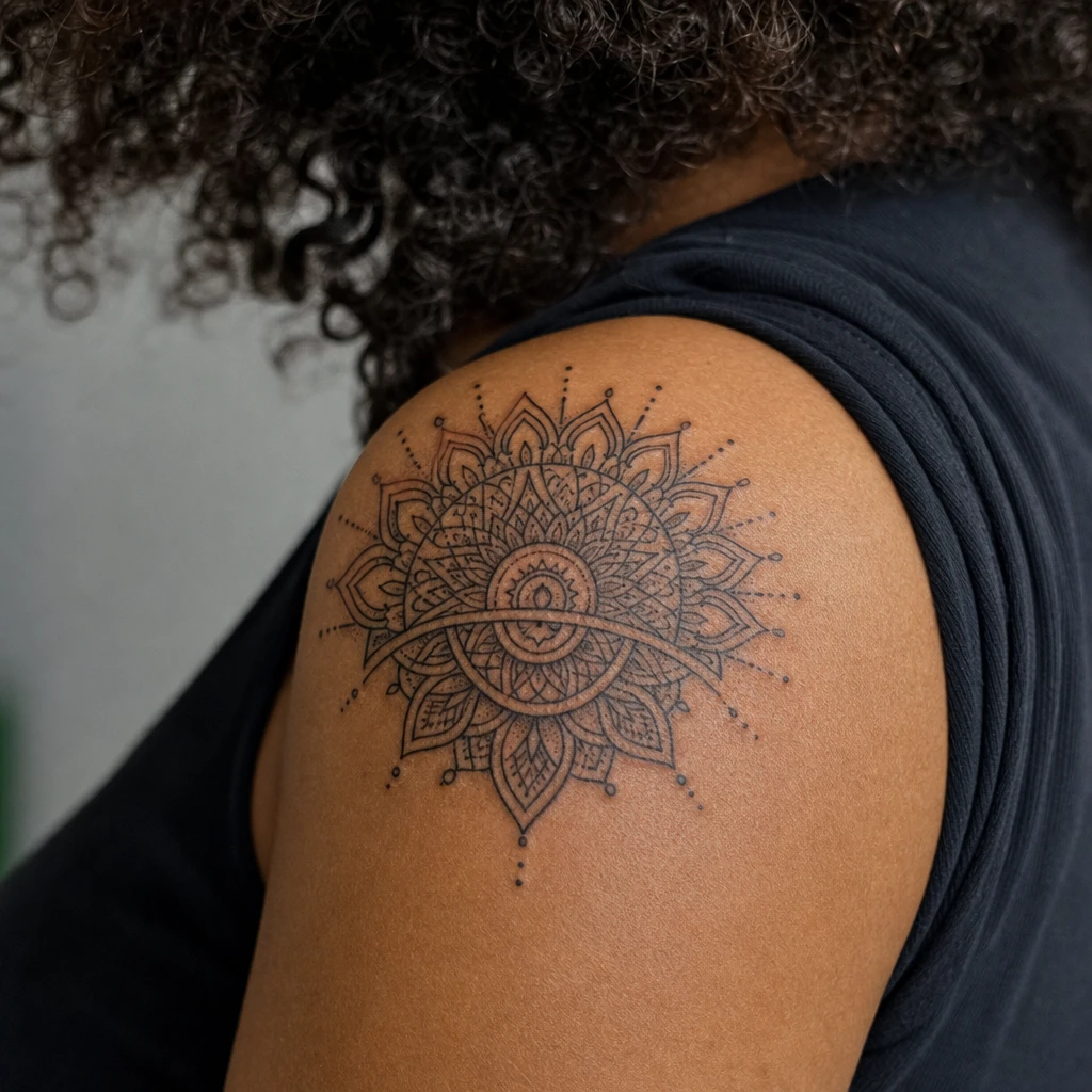 Mandala demi-lune epaule