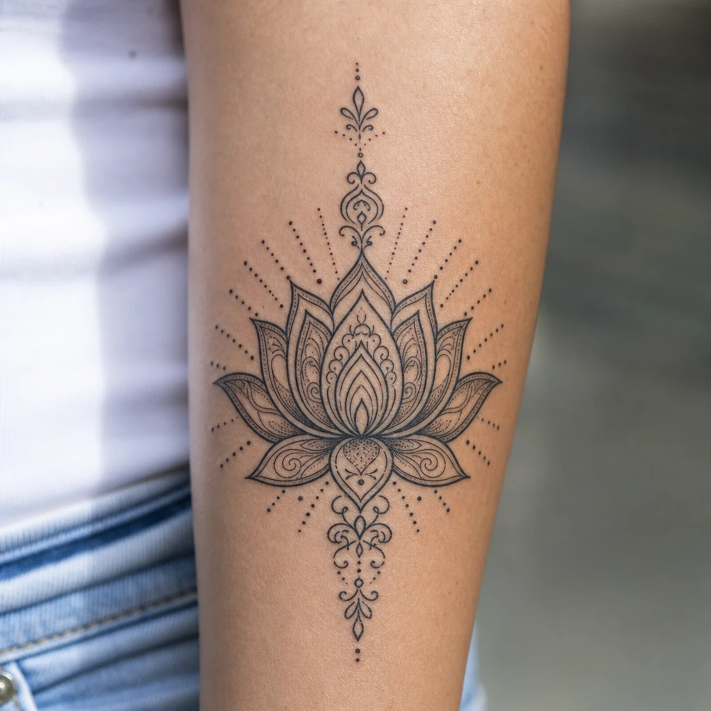 Fleur de Lotus tattoo on real skin