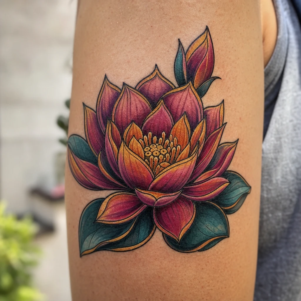 Fleur de Lotus tattoo on real skin