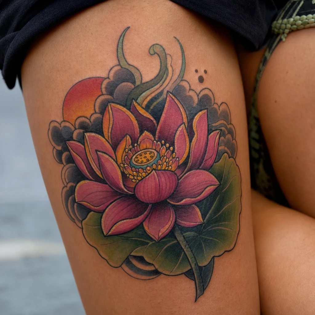 Fleur de Lotus tattoo on real skin