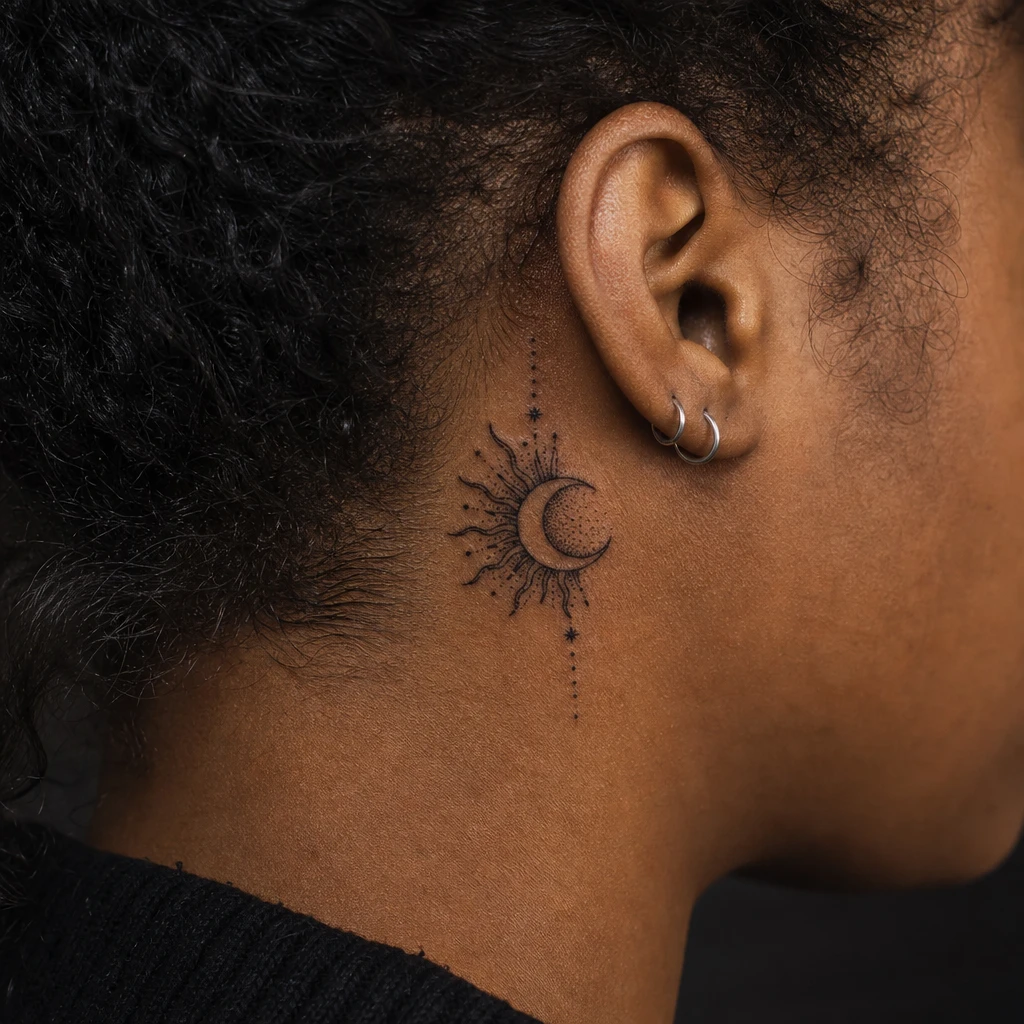 Dotwork lune et soleil