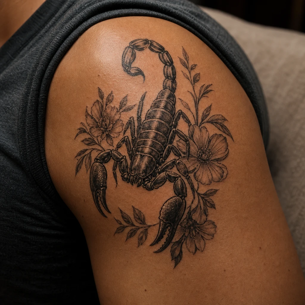 Scorpion et fleurs contraste
