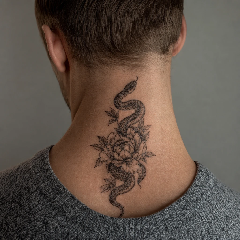 Serpent et pivoine japonais